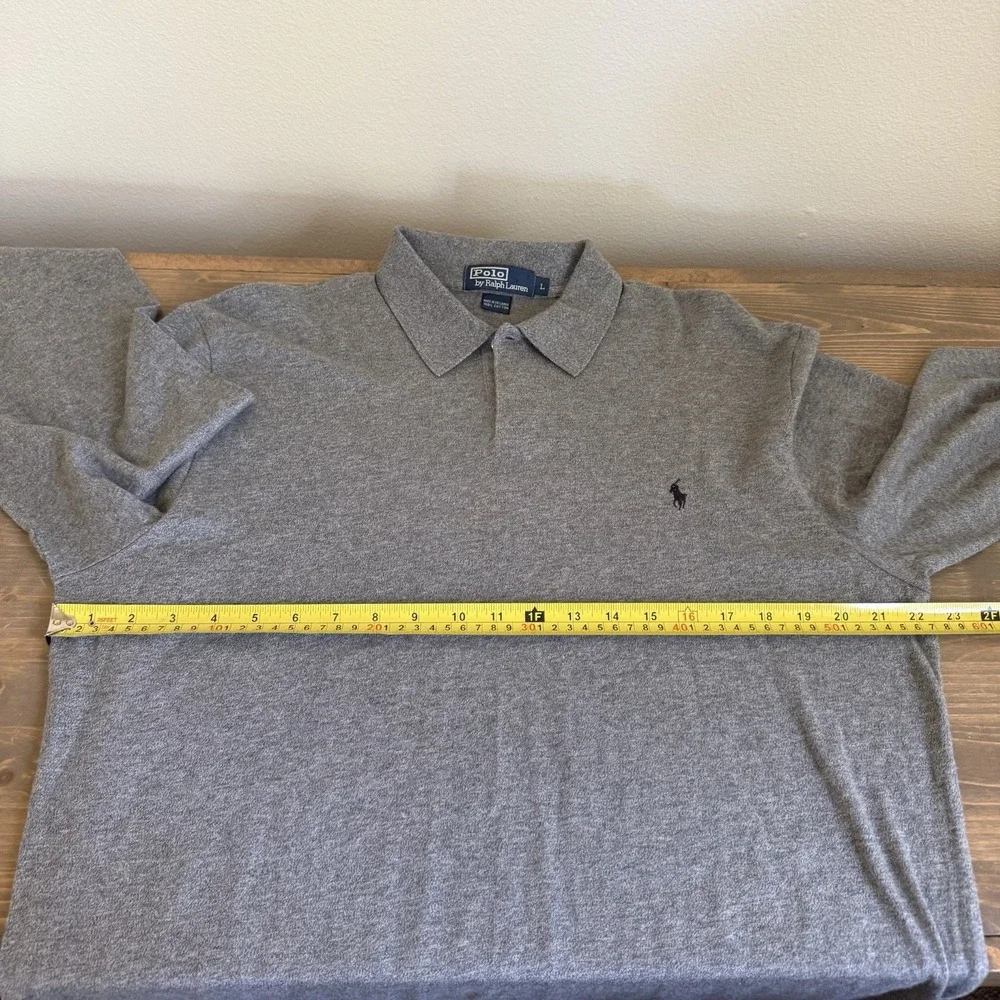 Polo By Ralph Lauren Mens Large Grey 100% Cotton Long Long Sleeve Polo Shirt